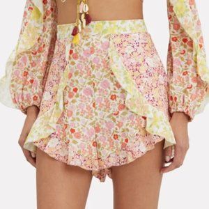 Zimmermann Goldie Floral Ruffle High Waisted Shorts Size Medium